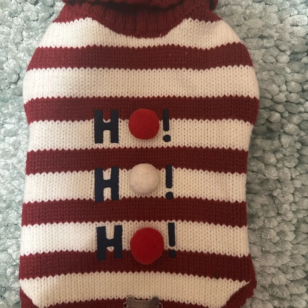 Holiday Striped Red & White Knit Pet Sweater - Ho! Ho! Ho!